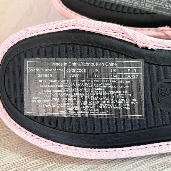 New Victoria's Secret Slippers Small 5 6 Pink Velour White Pom NWT - Picture 9 of 10